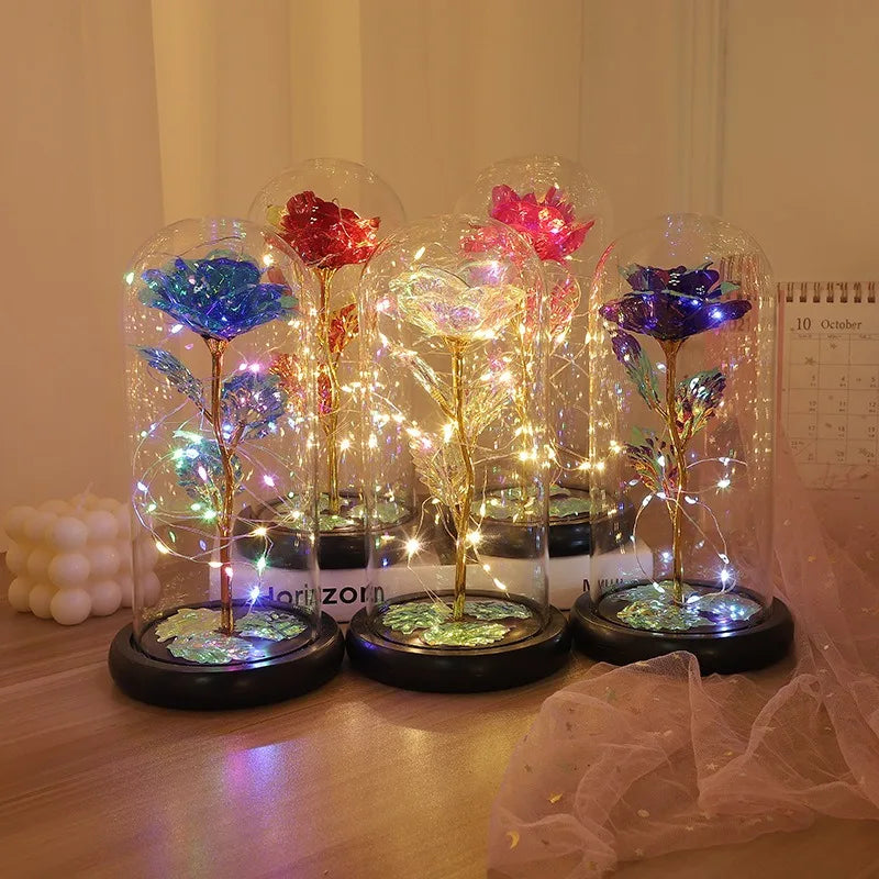 Eternal LED Rose in Glass Dome – Romantic Artificial Flower for Valentine’s Day Gift