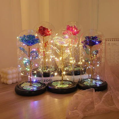 Eternal LED Rose in Glass Dome – Romantic Artificial Flower for Valentine’s Day Gift